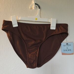 Shade & Shore Chocolate Brown Ribbed Bikini Bottom